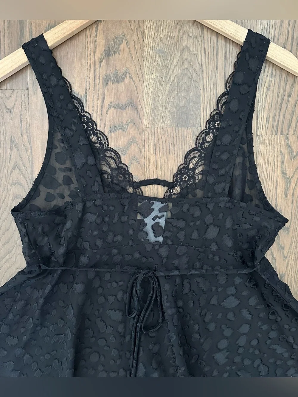 Vintage Sheer Leopard Flocked Lace Babydoll in Black Size Small